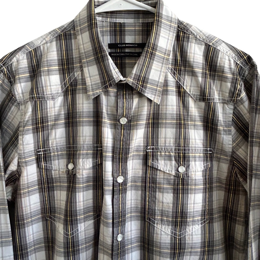 Club Monaco Western Shirt Pearl Snap Plaid O10